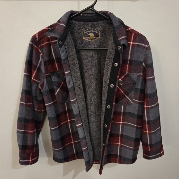 Freedom Foundry Boys Shirt Jacket Sherpa Lined Fleece Hooded Red Plaid - Picture 2 of 5